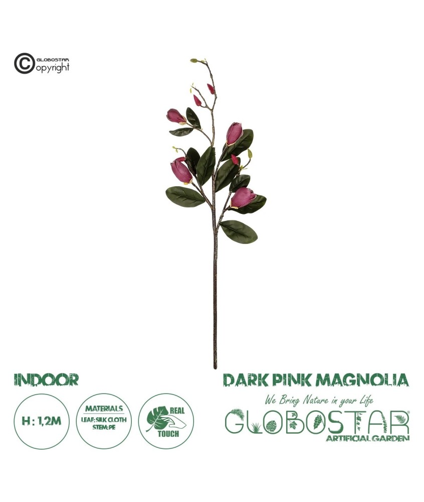 GloboStar® Artificial Garden DARK PING MAGNOLIA BRANCH 21421 Τεχνητό Διακοσμητικό Κλαδί Ροζ Μανόλια Y120cm